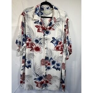 Caribbean Hawaiian Shirt Size 2XT  Tropical Floral Short Sleeve Button Up Flags